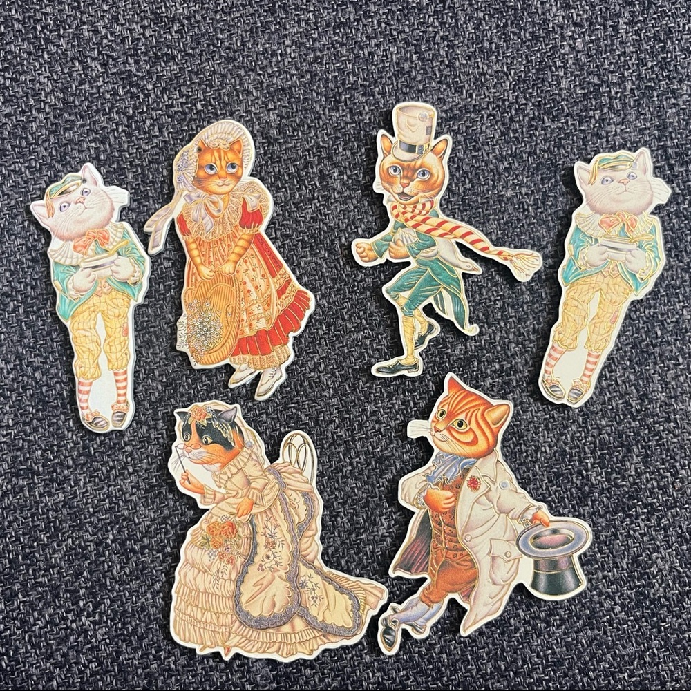 •1993 Shackman Victorian Cats Ornaments Lot of 6•